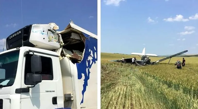 Un tir a fost lovit de un avion! S-a intamplat pe autostrada. Imagini VIDEO de la locul accidentului