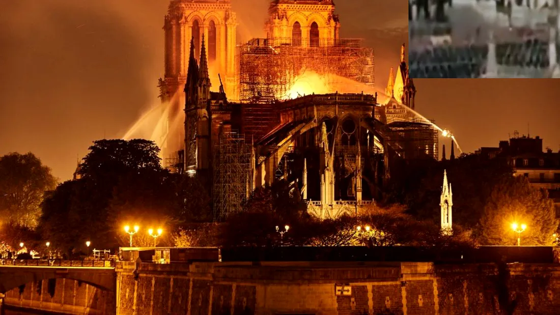 Punct luminos pe Catedrala Notre-Dame, inainte de incendiu! Imaginile VIDEO au surprins UN OM pe acoperis