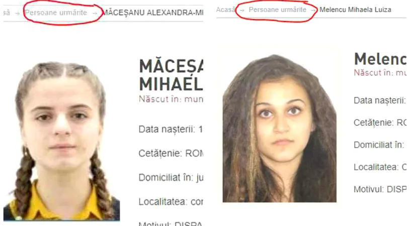 Greseala pe site-ul Politiei Romane! Alexandra si Luiza apar la persoane urmarite
