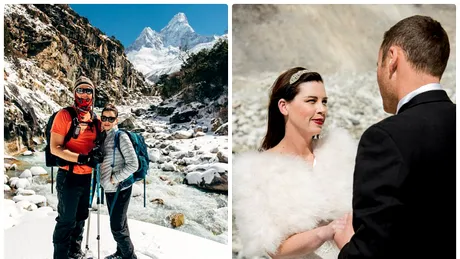 Nunta extrema! Si-au unit destinele pe varful Muntelui Everest, pe un frig de crapau pietrele. Imaginile de la ceremonie fac inconjurul lumii