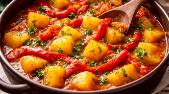 Rețetă de post românească: Tocăniță de cartofi cu ardei copți