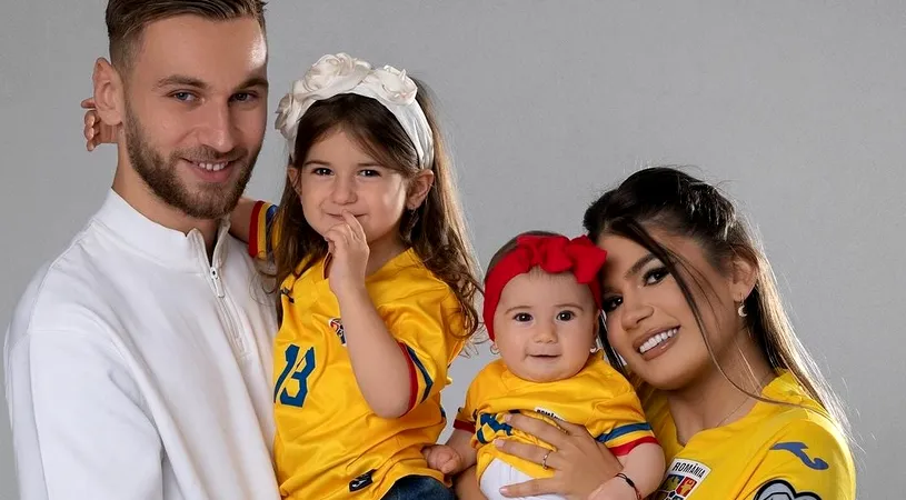 Denis Drăguș, susținut la EURO 2024 de soție și de cele două fiice. Cum a apărut partenera de viață a fotbalistului pe stadion