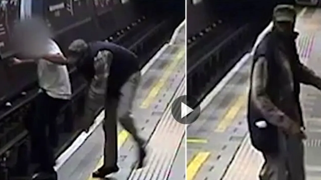 Momentul șocant în care un individ împinge un bărbat în fața metroului 