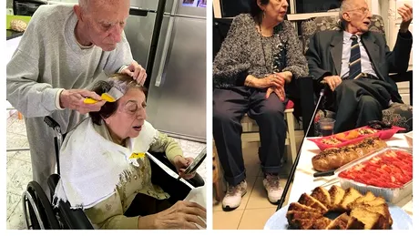 Imaginea care a devenit virală în toată lumea! Un bărbat în vârstă de 92 de ani îi vopsește părul soției, în timp ce se află în carantină
