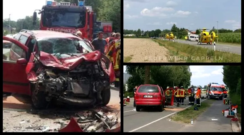 Sapte romani raniti intr-un accident in Germania! Autoturismul in care se aflau este distrus