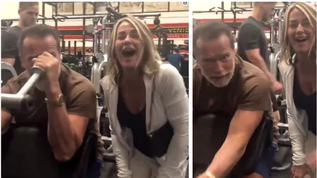Nadia Comaneci s-a intalnit cu Arnold Schwarzenegger la sala in ziua in care ea sarbatorea 43 de ani de la primul 10 din istoria gimnasticii! VIDEO