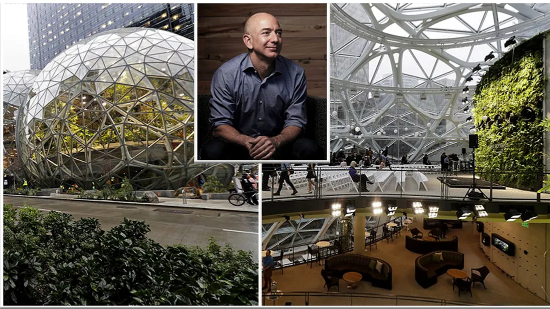 Jeff Bezos isi rasfata angajatii! Personalul de la Amazon va lucra printre cascade si 40.000 de plante! Cum arata sediul din Seattle