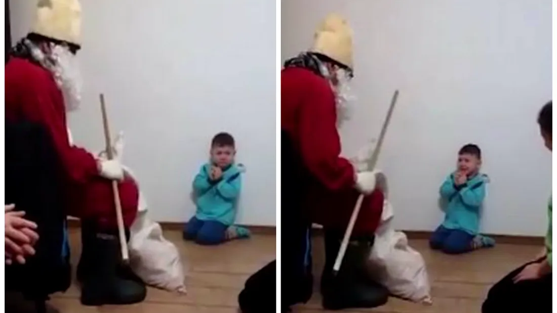 Imagini revoltatoare: un copil de 5 ani a fost terorizat de Mos Nicolae, cu acordul mamei sale. Baietelul plangea, in timp ce barbatul...