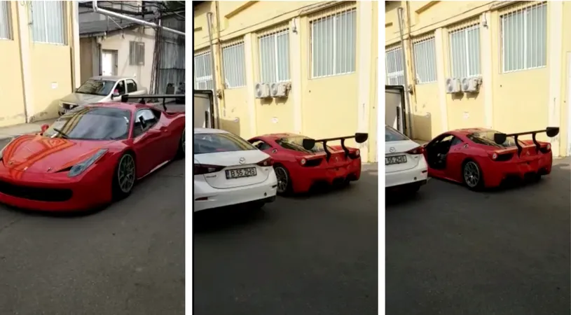 Cel mai ghinionist sofer de Ferarri din Bucuresti! Si-a facut masina varza dupa ce a deschis usa fara sa se asigure! Imagini cu accidentul stupid! VIDEO