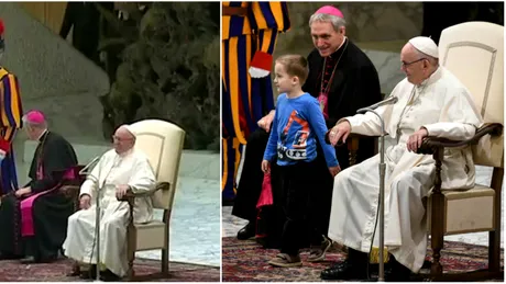 Papa Francisc le-a oferit credinciosilor o lectie uimitoare de viata! Ce a facut atunci cand un baietel mut s-a urcat pe scena si a inceput sa se tina de nazbatii VIDEO