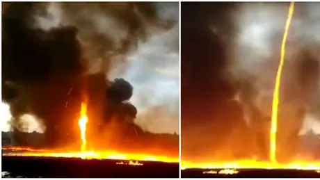 Un fenomen meteo inspaimantator a fost filmat de catre localnicii unui orasel! Tornada de foc a facut ravagii