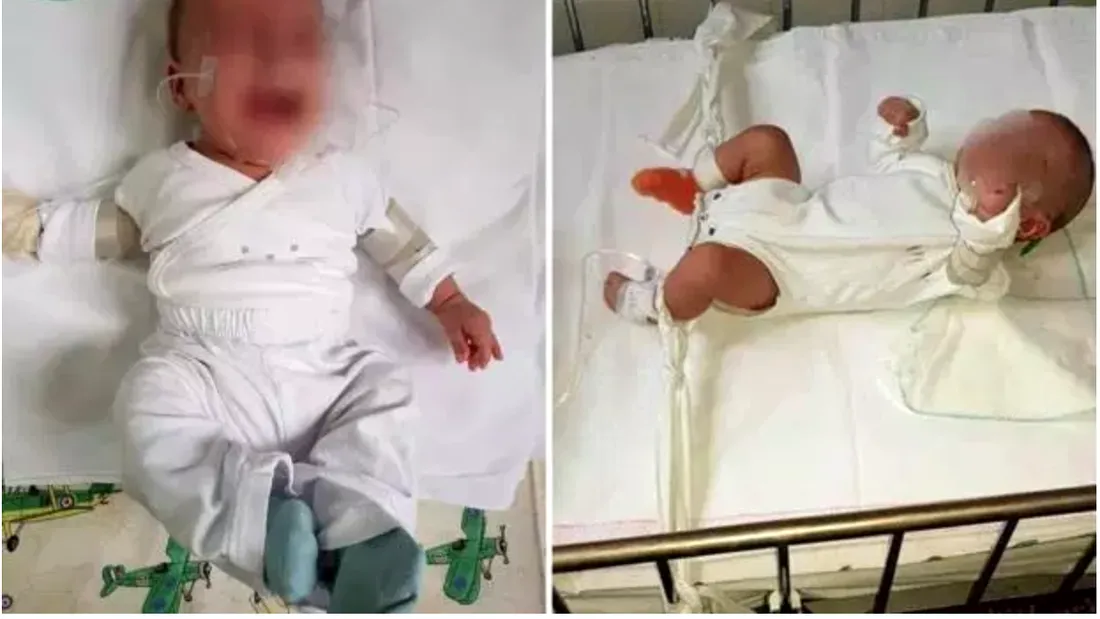 Imagini dure! O mama si-a gasit bebelusii in spital legati de picioare si imbibati in urina! Cum a fost posibil asa ceva?