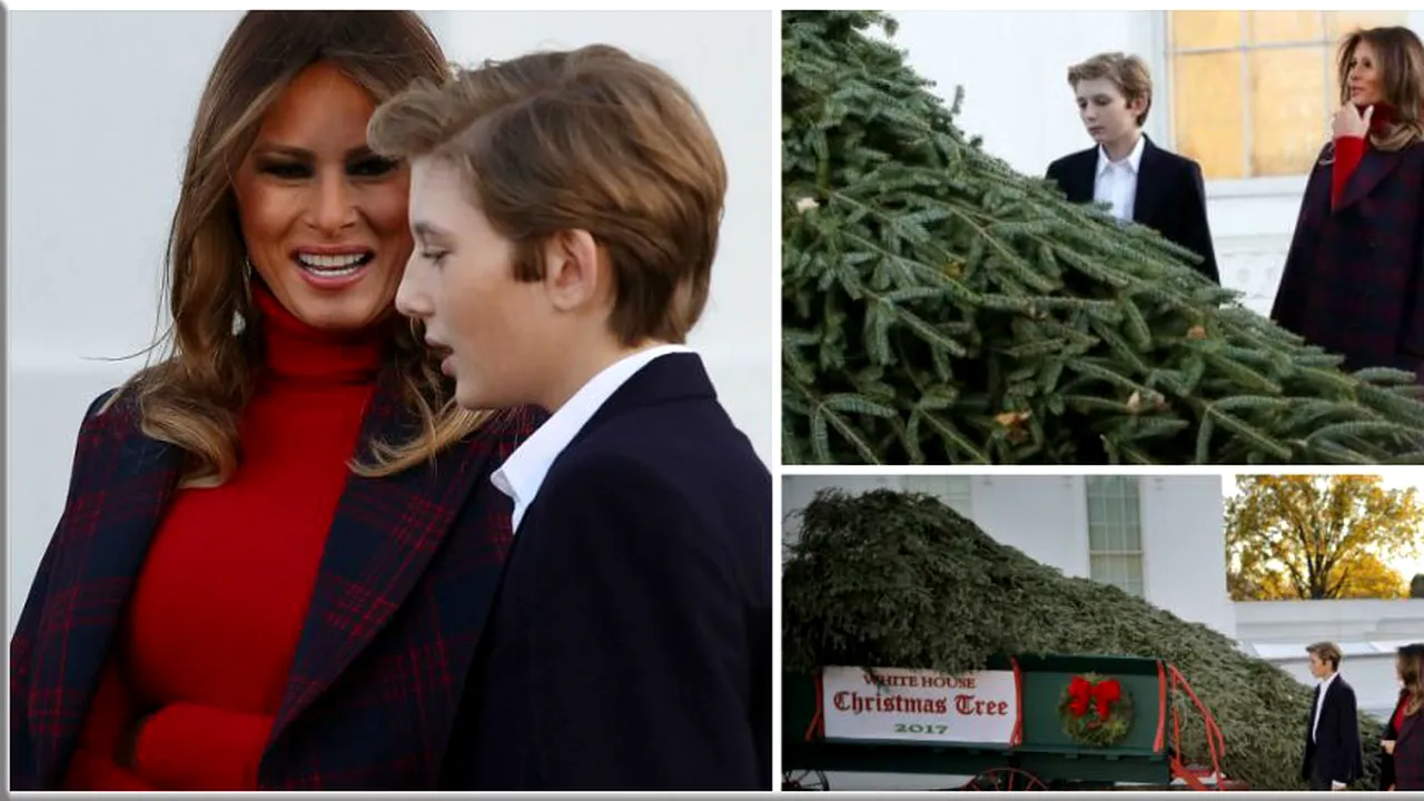 Prima doamna a Americii Melania Trump si fiul ei Barron au dat startul sarbatorilor de iarna! Au primit bradul de Craciun la Casa Alba 