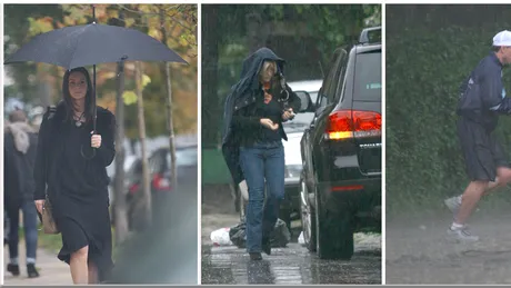 Cum se feresc vedetele de ploaie! Andreea Berecleanu cu umbrela, iar Loredana cu... sacoul!