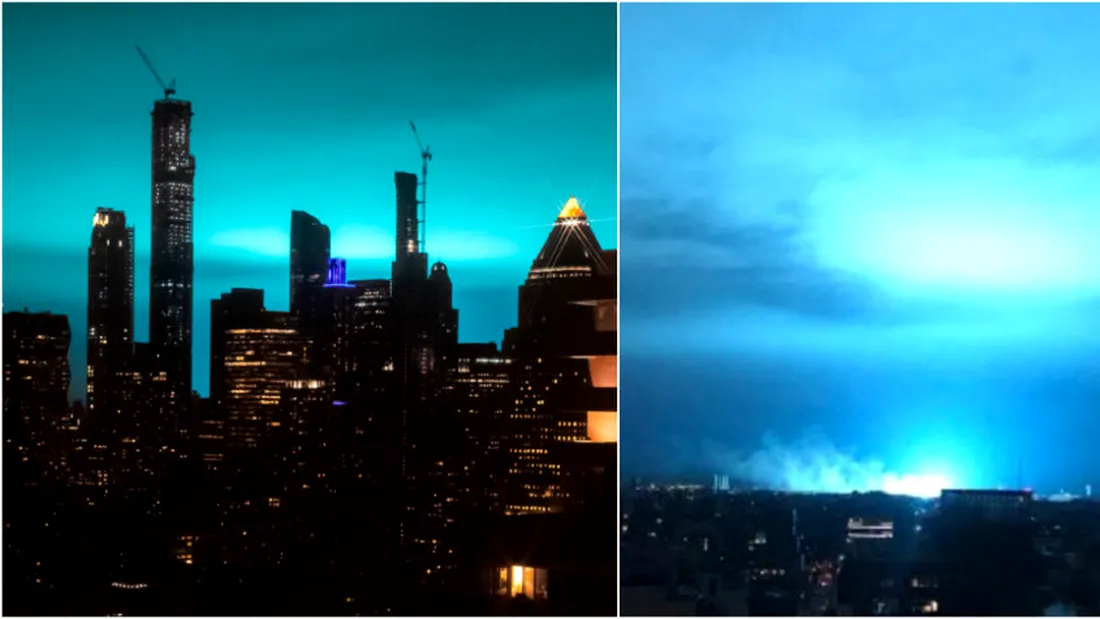 Fenomen straniu pe cerul din New York! Totul s-a luminat intr-un albastru puternic! E socant ce credeau oamenii ca se intampla vs. realitatea! VIDEO