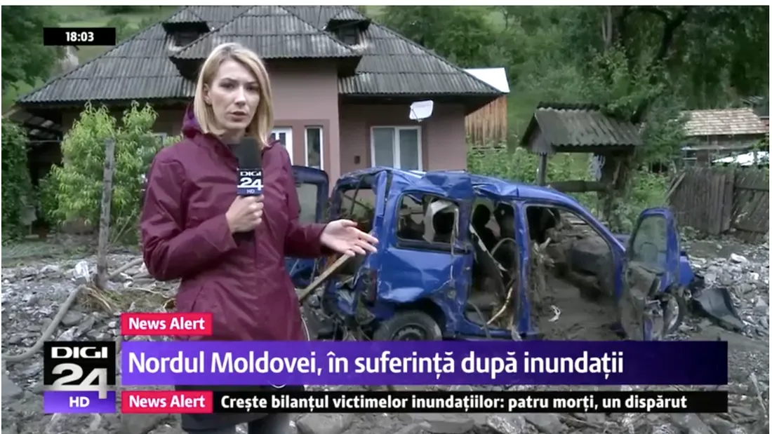 Dezastru in Nordul Moldovei. Inundatiile au facut ravagii in mai multe sate, casele si masinile oamenilor au fost strivite si ingropate de bolovani VIDEO