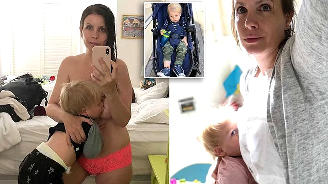 Mama care inca isi alapteaza copilul de 2 ani a starnit controverse! Imaginile cu ea cand il hraneste la toaleta sau cand face curat in casa au devenit virale
