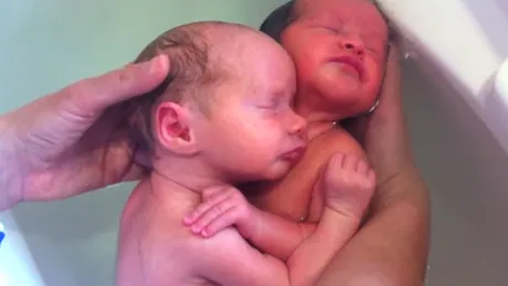 Nu ai vazut nimic mai frumos! Doi gemeni abia nascuti, la prima lor baita! Filmuletul de aici iti va topi inima! VIDEO