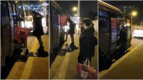 VIDEO! Scena incredibila in Bucuresti! O familie nevoiasa incerca sa fure cu autobuzul caruciorul de cumparaturi din supermarket