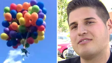 Barbatul asta si-a legat 100 de baloane cu heliu de scaun, ca in filmul 'UP'! Ce a putut sa pateasca dupa aceea