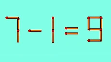 Test IQ cu chibrituri | 7-1=9 este greșit. Mutați un singur băț și corectați