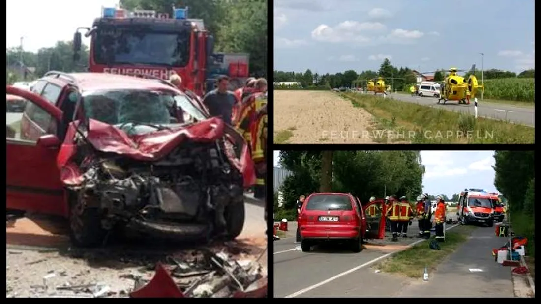 Sapte romani raniti intr-un accident in Germania! Autoturismul in care se aflau este distrus