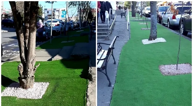 Primaria din Bacau a pus gazon artificial pe trotuare. De ce au recurs la aceasta solutie in locul ierbii naturale