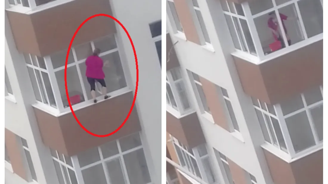 Femeia asta a exagerat cu curatenia! Si-a pus viata in pericol pentru a sterge geamurile! Imaginile cu gospodina extremista au devenit virale