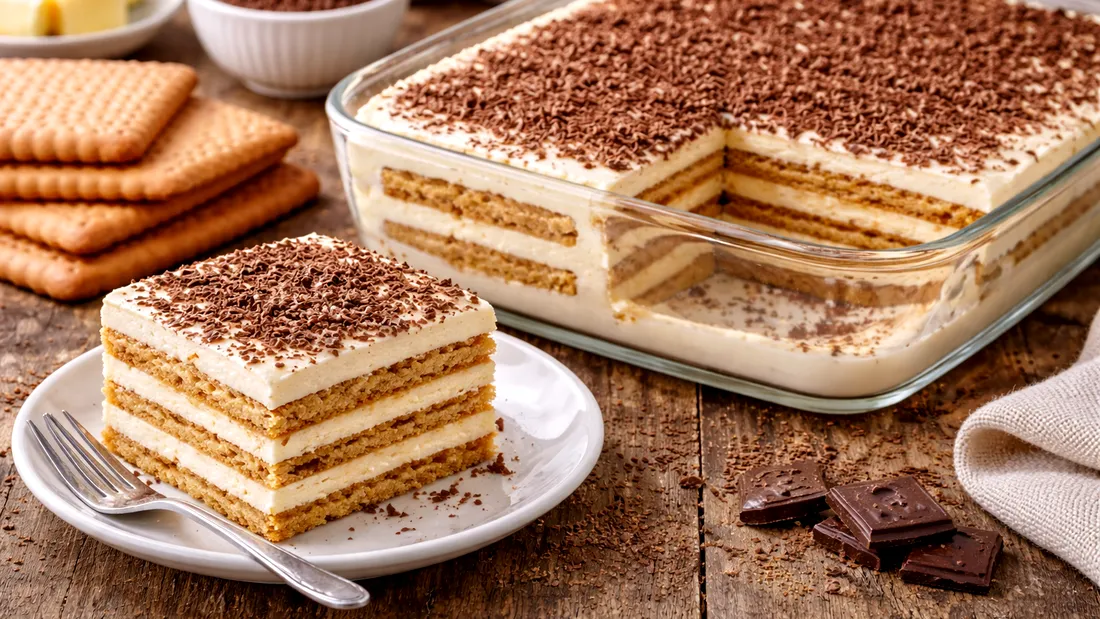 Prăjitură la rece cu biscuiți. Rețeta rapidă fără coacere care iese perfect de fiecare dată