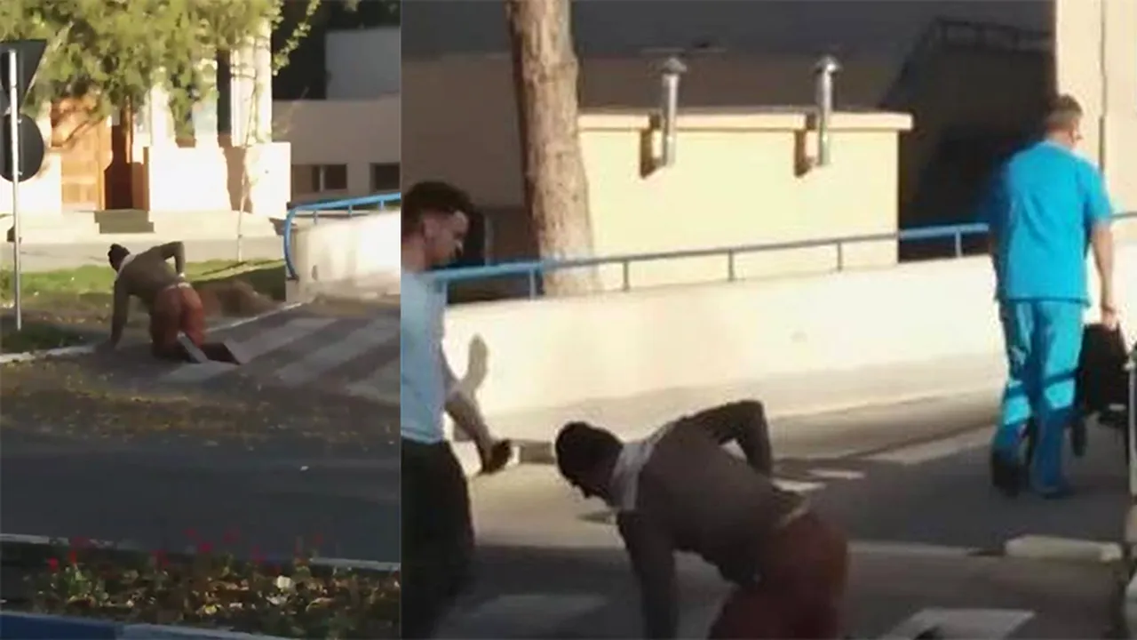 VIDEO In Calarasi un pacient s-a tarat pe asfalt, langa un infirmier (3) 