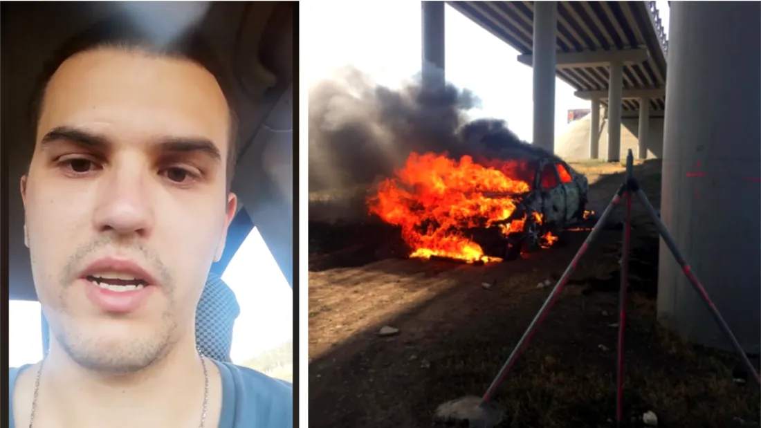 Imagini infioratoare! Un tanar de 25 de ani si-a dat foc in masina sub podul de pe Autostrada Soarelui! Tatal lui l-a distrus psihic si a cedat VIDEO