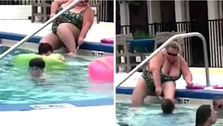 Femeia asta se epila pe picioare in piscina unui hotel. Inotau o gramada de copii pe langa ea. Imaginile sunt strigatoare la cer VIDEO