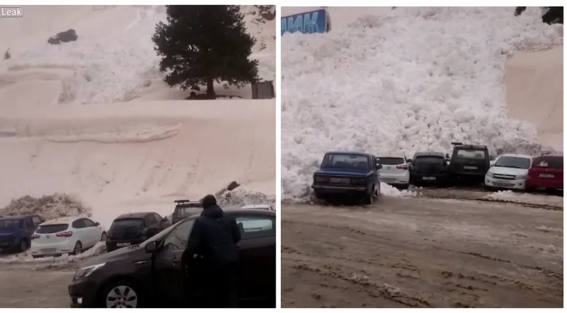 Avalansa care a ingropat 15 masini in 10 secunde! Soferii au ramas stupefiati, nici nu au apucat sa le mute!