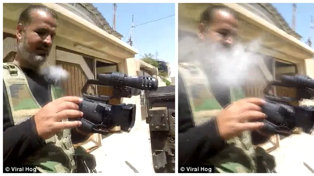Momentul uluitor in care un lunetist ISIS trage intr-un jurnalist aflat pe teren! Glontul a ricosat datorita unui lucru pe care il avea la piept VIDEO