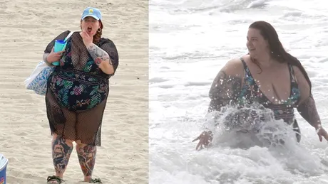 Modelul plus-size, Tess Holliday, a facut valuri pe plaja. A fost surprinsa cu mana in partile intime