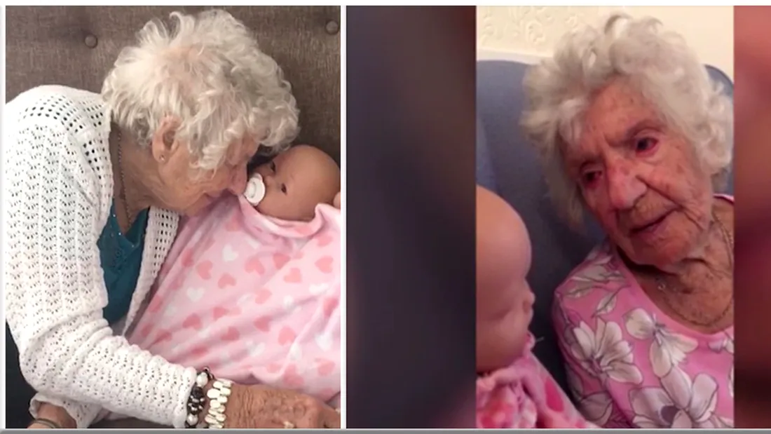 Ti se rupe sufletul! Bunicuta asta de 94 de ani, bolnava, ii canta unei papusi crezand ca e nepoata ei!