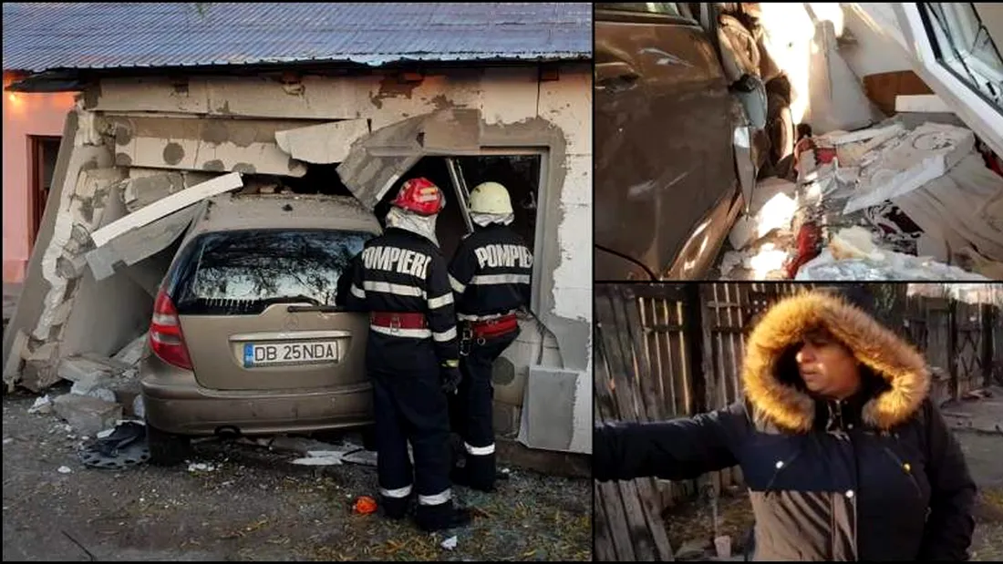 Accident bizar pe străzile din România! O şoferiţă a intrat cu un autoturism de lux într-o casă. A ajuns în pat!