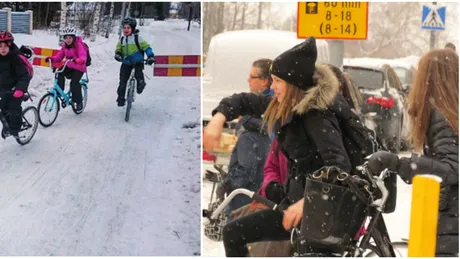 Copiii din Finlanda merg la scoala pe bicicleta, desi afara sunt chiar si -17 grade Celsius! Imaginile sunt incredibile