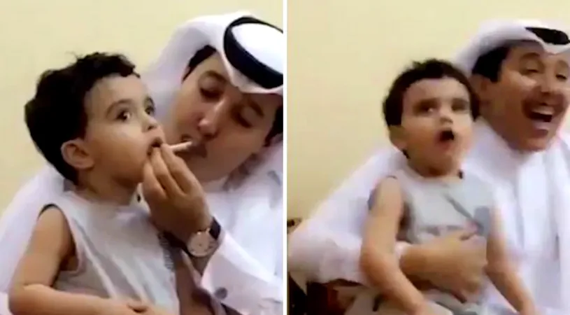 Barbatul i-a pus acestui copil o tigara aprinsa in gura! A cerut ca totul sa fie filmat si s-a amuzat copios. Imaginile sunt greu de privit VIDEO