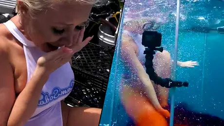 Imagini socante! O tanara a fost atacata in timp ce facea o sedinta foto sub apa. Un rechin a venit langa ea si... VIDEO