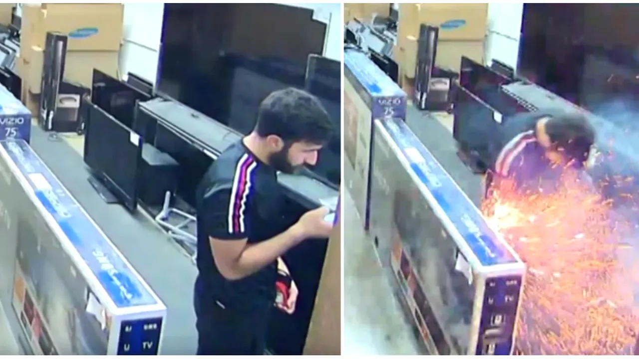 Barbatul incerca sa isi aleaga un televizor dintr-un magazin 