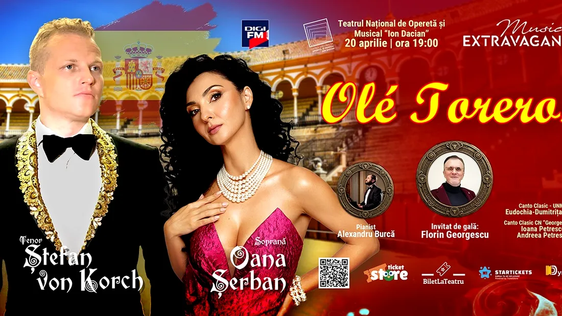 Tenorul ŞTEFAN von KORCH va „înflăcăra” scena Operetei cu recitalul „OLÉ, TORERO!” alături de OANA MARIA ŞERBAN şi FLORIN GEORGESCU pe  20 aprilie