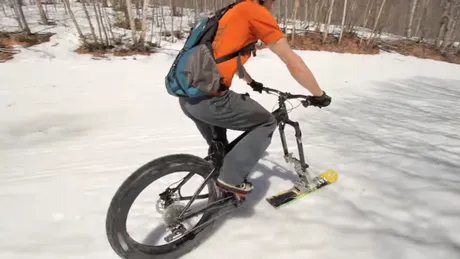 Bicicleta cu schiuri! Un produs care revolutioneaza lumea sportului! Cum face fata celor mai grele conditii de iarna VIDEO