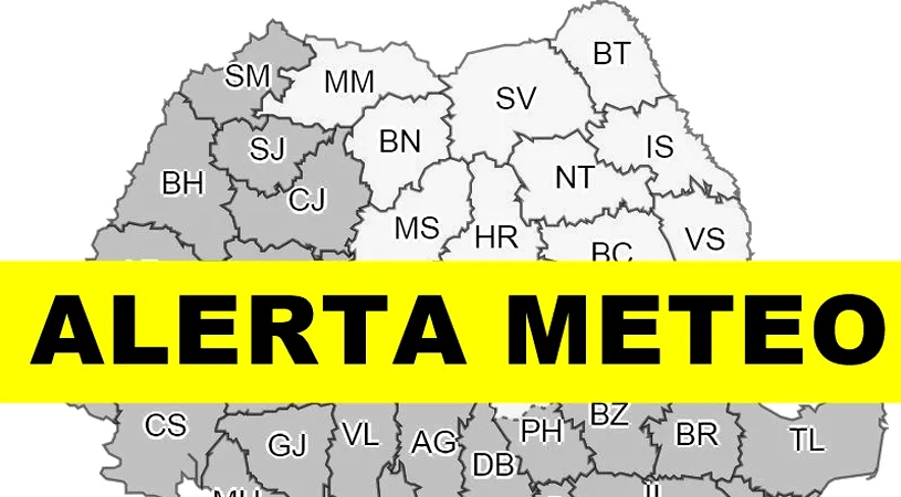 Atenționare meteo: Cod ROȘU și cod PORTOCALIU de vreme rea în România