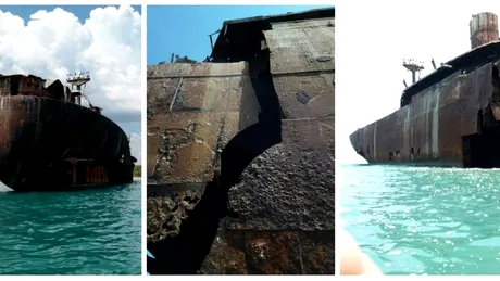 Imagini impresionante din interiorul epavei din Costinesti. Un tanar curajos a filmat simbolul statiunii: ce a descoperit printre ruinele navei VIDEO