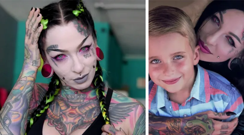 E cea mai ciudata mama din lume! Are tot corpul acoperit de tatuaje, ochii roz si face bani pozand sexy! VIDEO