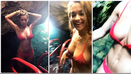 Rita Ora e sexy in costum de baie! Cantareata a facut furori in vacanta din Caraibe