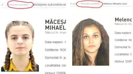 Greseala pe site-ul Politiei Romane! Alexandra si Luiza apar la persoane urmarite