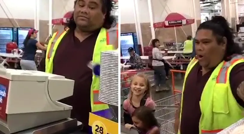 Aceste doua fetite au luat-o razna cand au vazut cu cine seamana acest angajat dintr-un supermarket! Totul a fost filmat de mama lor VIDEO