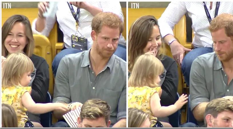 Fetita asta a furat popcorn de la Printul Harry, in timpul meciului! Cum a reactionat el cand a prins-o VIDEO VIRAL